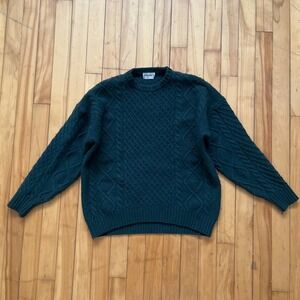 Sunday Best Cable Knit Sweater Dark Green Merino Wool Blend Size XS